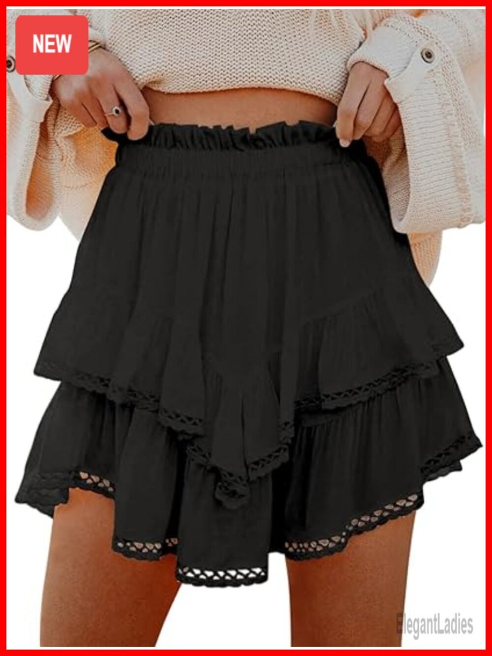 Flowy Ruffle Tiered Skorts High Waist Double Layer Crochet Shorts Golf Tennis